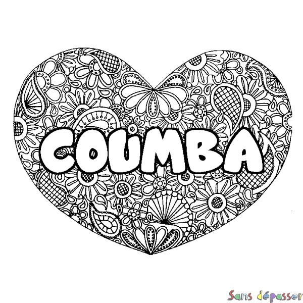 Coloriage prénom COUMBA - d&eacute;cor Mandala coeur