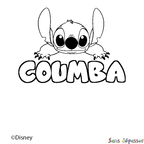 Coloriage pr&eacute;nom COUMBA - d&eacute;cor Stitch