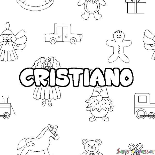 Coloriage pr&eacute;nom CRISTIANO - d&eacute;cor Jouets