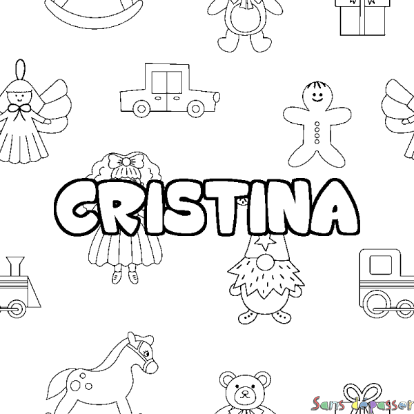Coloriage pr&eacute;nom CRISTINA - d&eacute;cor Jouets