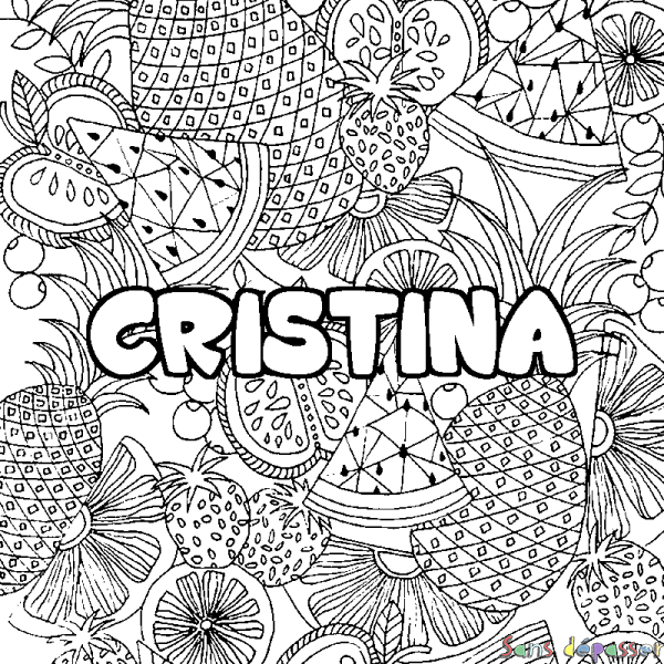 Coloriage pr&eacute;nom CRISTINA - d&eacute;cor Mandala fruits