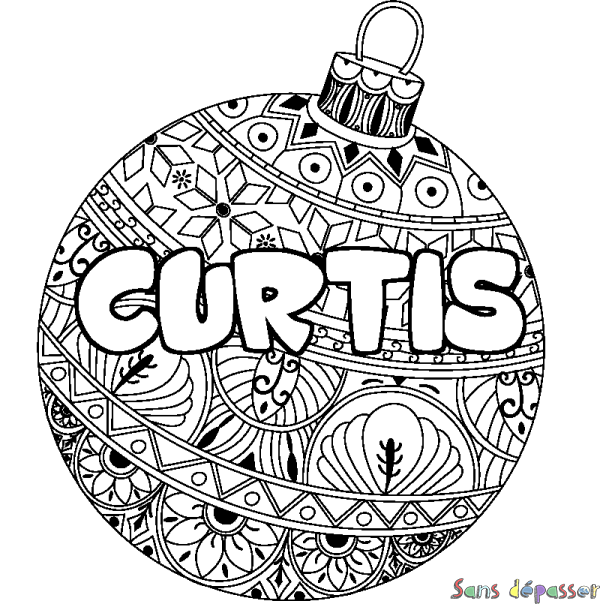 Coloriage pr&eacute;nom CURTIS - d&eacute;cor Boule de No&euml;l