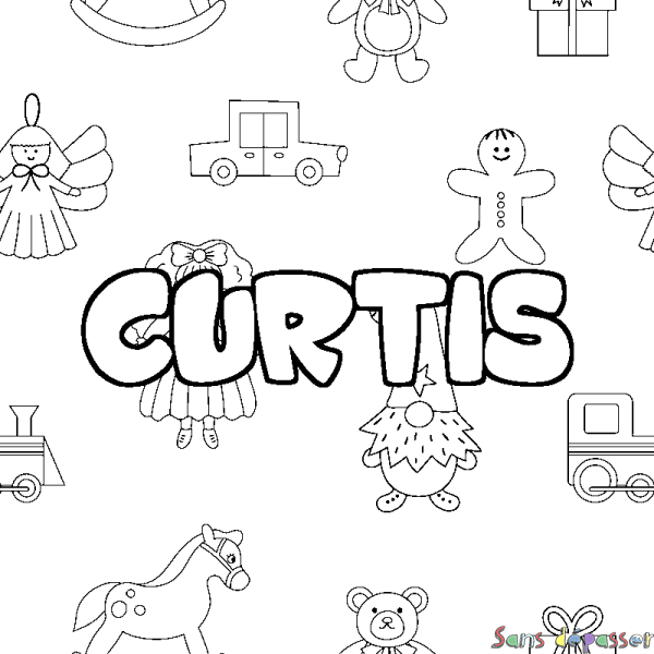 Coloriage pr&eacute;nom CURTIS - d&eacute;cor Jouets
