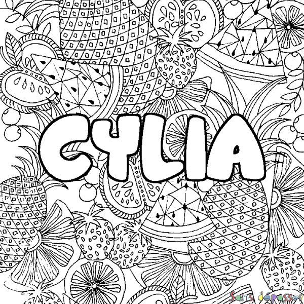 Coloriage prénom CYLIA - d&eacute;cor Mandala fruits