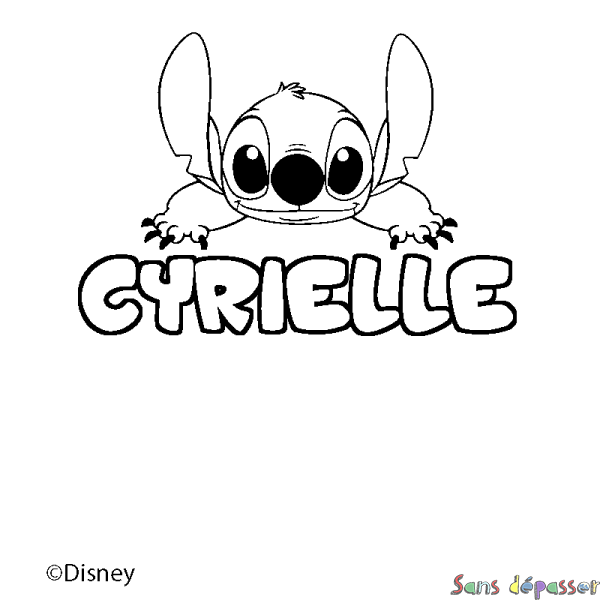 Coloriage pr&eacute;nom CYRIELLE - d&eacute;cor Stitch