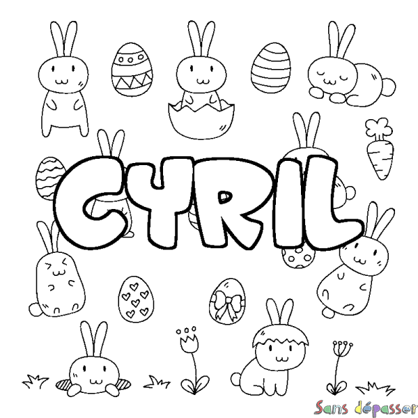 Coloriage pr&eacute;nom CYRIL - d&eacute;cor Paques