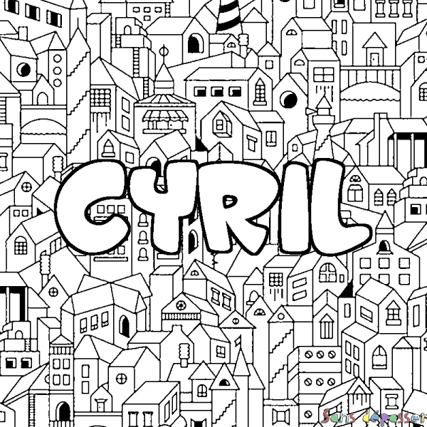 Coloriage prénom CYRIL - d&eacute;cor Ville