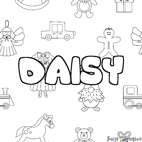 Coloriage pr&eacute;nom DAISY - d&eacute;cor Jouets