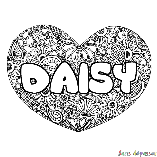 Coloriage pr&eacute;nom DAISY - d&eacute;cor Mandala coeur