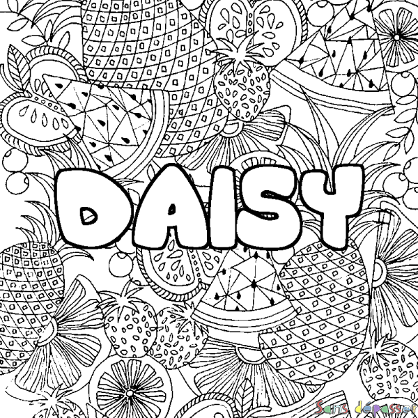 Coloriage pr&eacute;nom DAISY - d&eacute;cor Mandala fruits