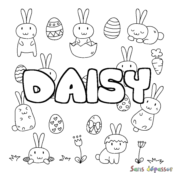 Coloriage pr&eacute;nom DAISY - d&eacute;cor Paques