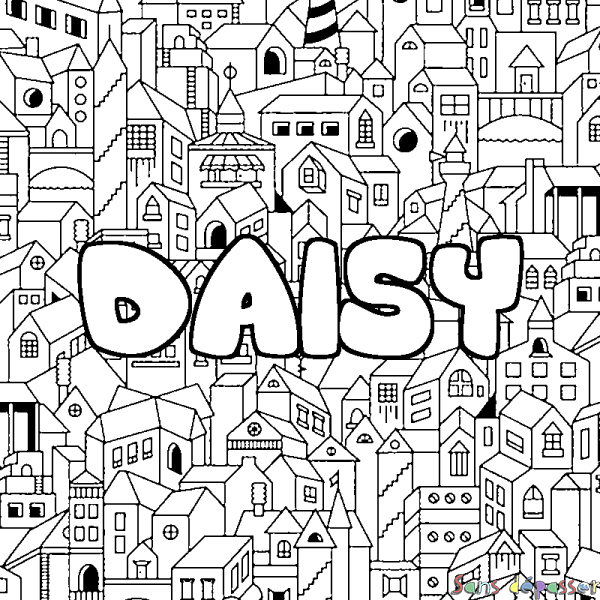 Coloriage pr&eacute;nom DAISY - d&eacute;cor Ville
