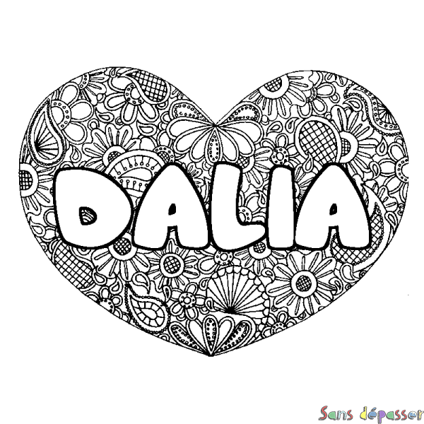 Coloriage prénom DALIA - d&eacute;cor Mandala coeur
