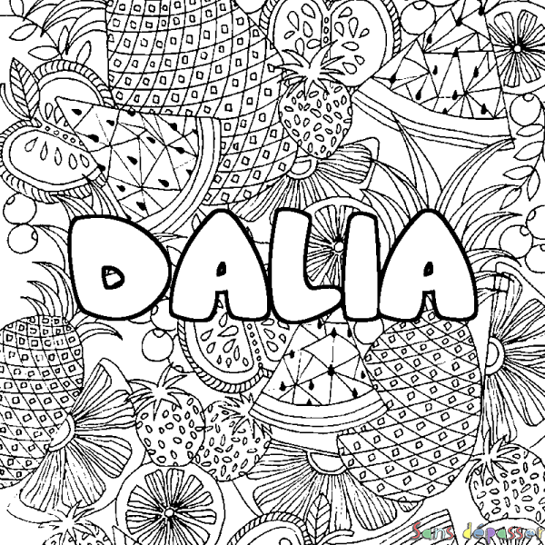 Coloriage prénom DALIA - d&eacute;cor Mandala fruits
