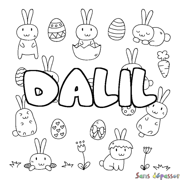Coloriage pr&eacute;nom DALIL - d&eacute;cor Paques