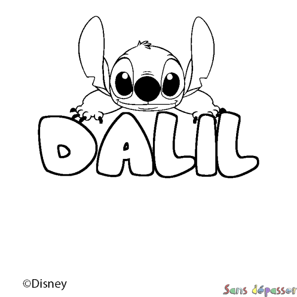 Coloriage pr&eacute;nom DALIL - d&eacute;cor Stitch