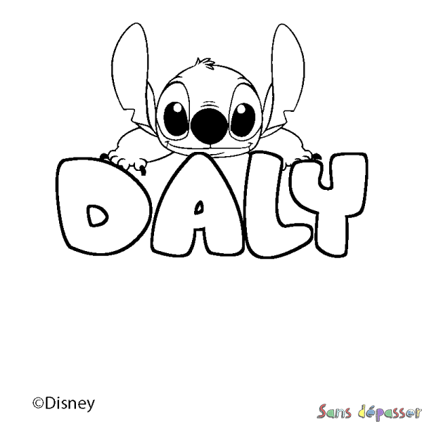 Coloriage pr&eacute;nom DALY - d&eacute;cor Stitch