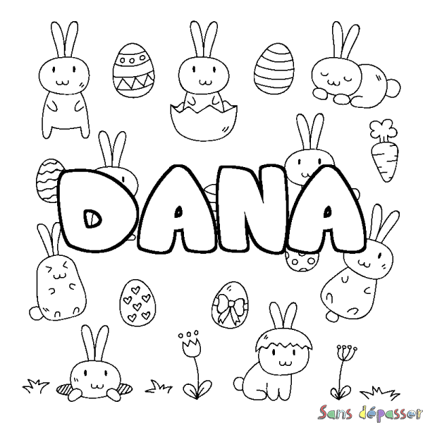 Coloriage pr&eacute;nom DANA - d&eacute;cor Paques