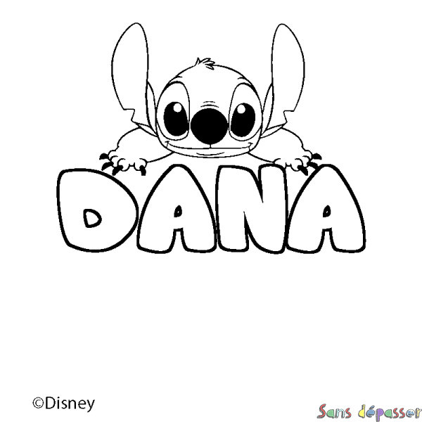Coloriage pr&eacute;nom DANA - d&eacute;cor Stitch