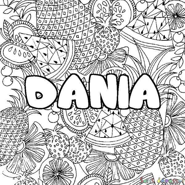 Coloriage prénom DANIA - d&eacute;cor Mandala fruits