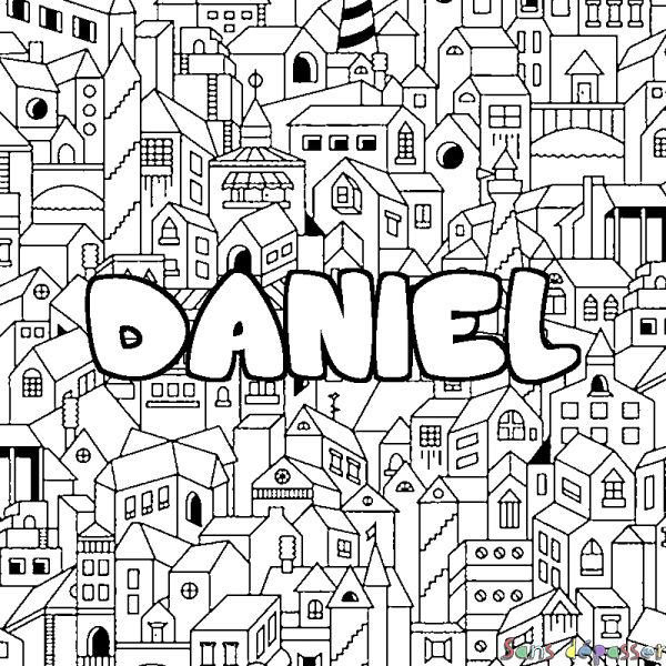 Coloriage prénom DANIEL - d&eacute;cor Ville