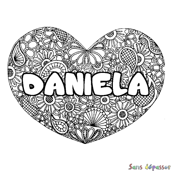 Coloriage prénom DANIELA - d&eacute;cor Mandala coeur
