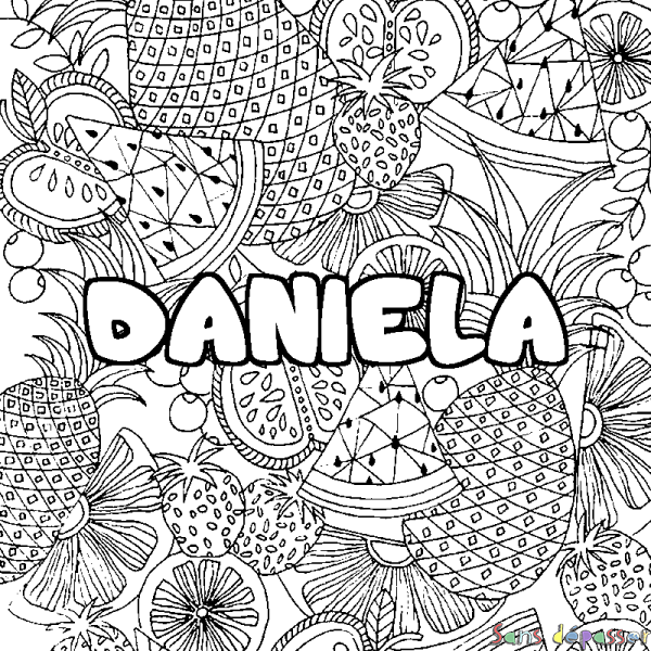 Coloriage prénom DANIELA - d&eacute;cor Mandala fruits