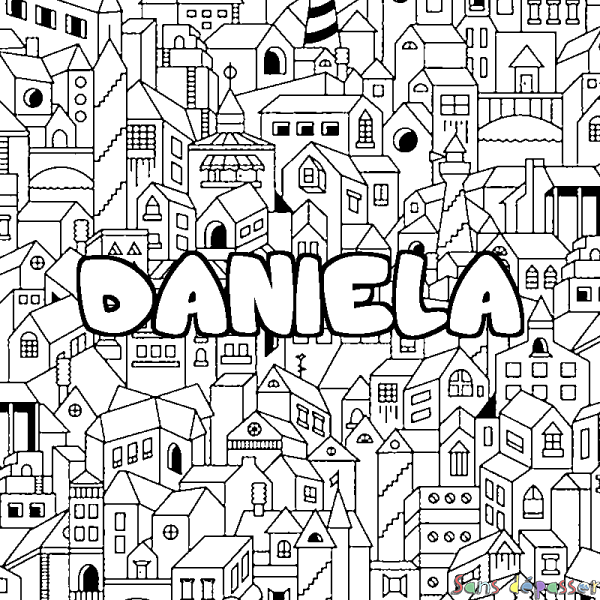 Coloriage prénom DANIELA - d&eacute;cor Ville