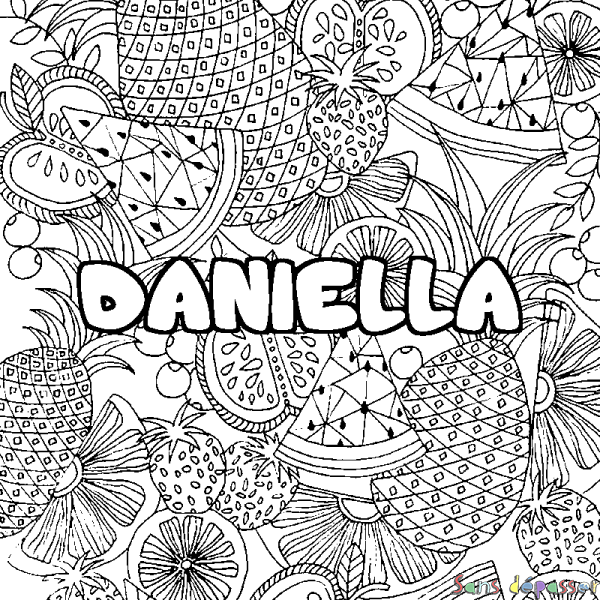 Coloriage prénom DANIELLA - d&eacute;cor Mandala fruits