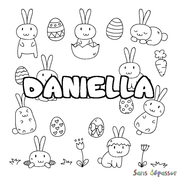 Coloriage pr&eacute;nom DANIELLA - d&eacute;cor Paques