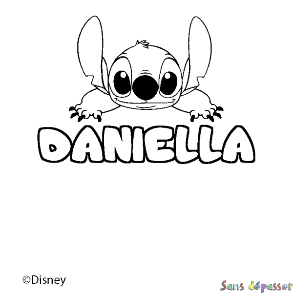 Coloriage pr&eacute;nom DANIELLA - d&eacute;cor Stitch