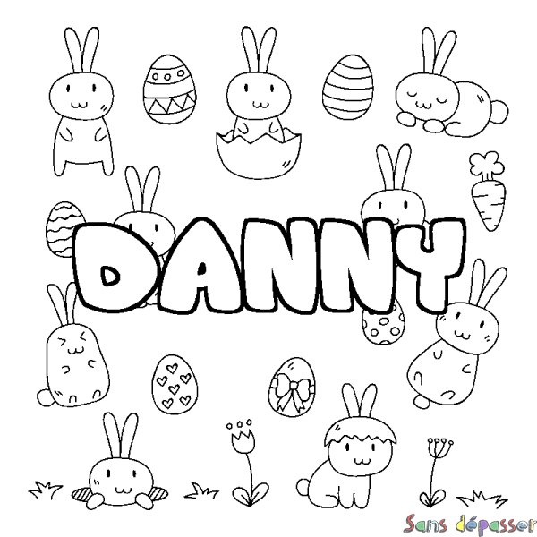 Coloriage pr&eacute;nom DANNY - d&eacute;cor Paques