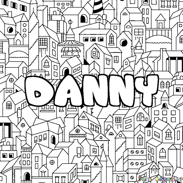 Coloriage pr&eacute;nom DANNY - d&eacute;cor Ville