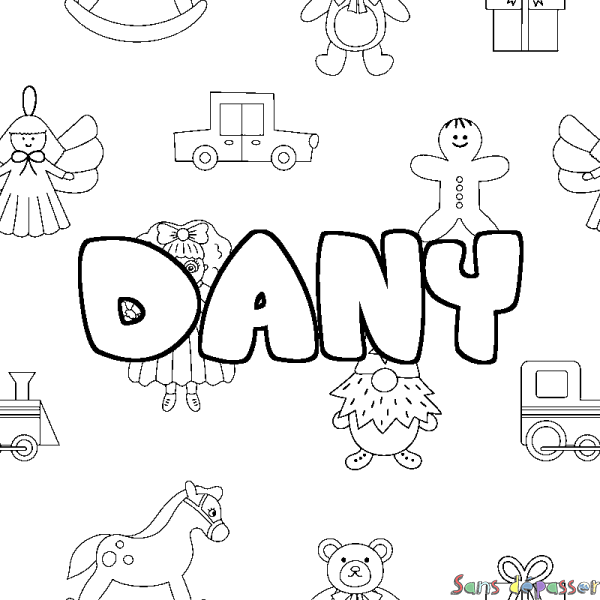 Coloriage pr&eacute;nom DANY - d&eacute;cor Jouets
