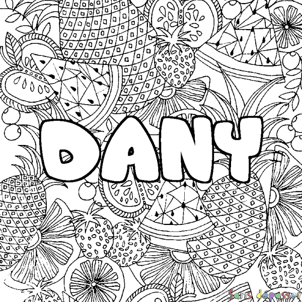 Coloriage prénom DANY - d&eacute;cor Mandala fruits