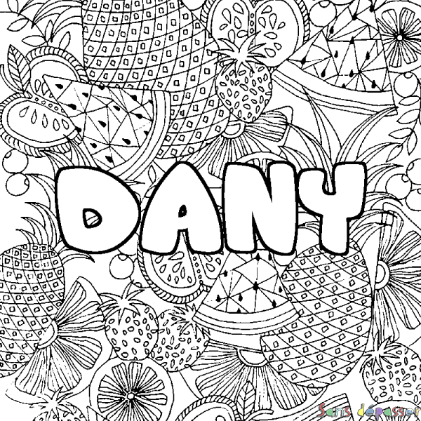 Coloriage pr&eacute;nom DANY - d&eacute;cor Mandala fruits