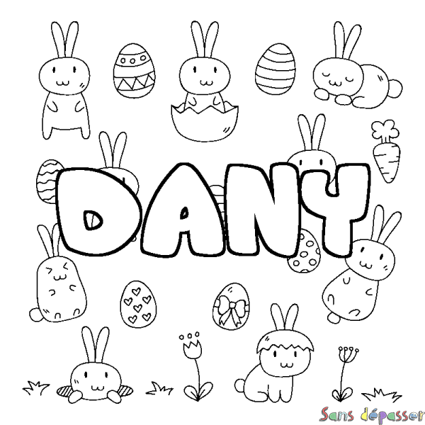 Coloriage pr&eacute;nom DANY - d&eacute;cor Paques