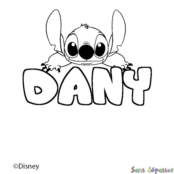 Coloriage pr&eacute;nom DANY - d&eacute;cor Stitch