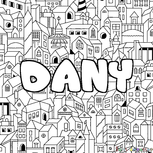 Coloriage pr&eacute;nom DANY - d&eacute;cor Ville