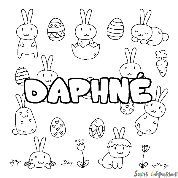 Coloriage pr&eacute;nom DAPHN&Eacute; - d&eacute;cor Paques