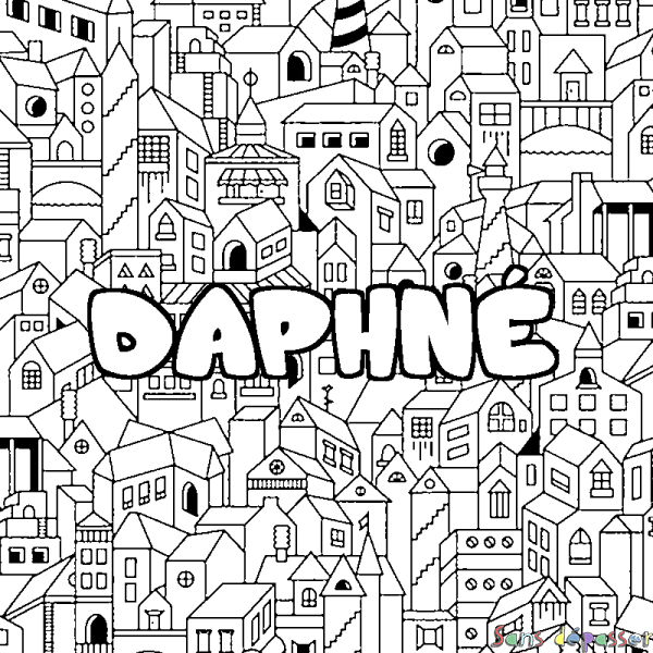 Coloriage prénom DAPHN&Eacute; - d&eacute;cor Ville