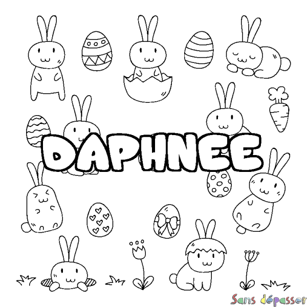 Coloriage prénom DAPHNEE - d&eacute;cor Paques