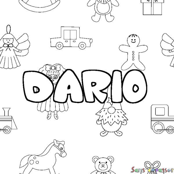 Coloriage pr&eacute;nom DARIO - d&eacute;cor Jouets