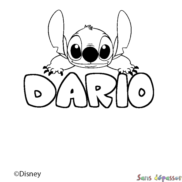 Coloriage pr&eacute;nom DARIO - d&eacute;cor Stitch