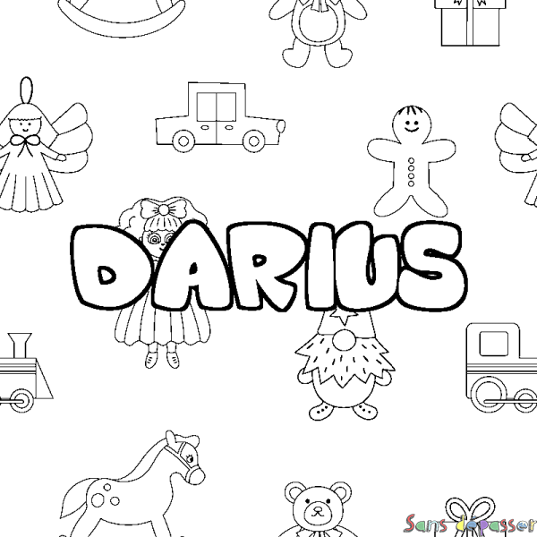 Coloriage pr&eacute;nom DARIUS - d&eacute;cor Jouets