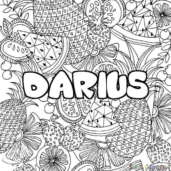 Coloriage pr&eacute;nom DARIUS - d&eacute;cor Mandala fruits