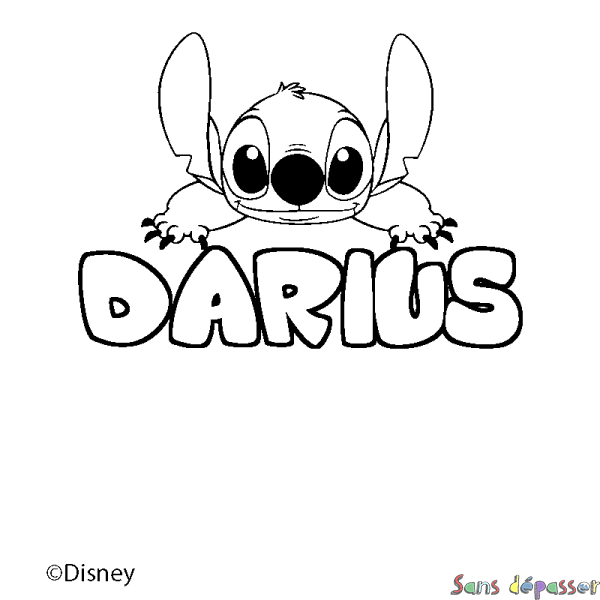 Coloriage pr&eacute;nom DARIUS - d&eacute;cor Stitch