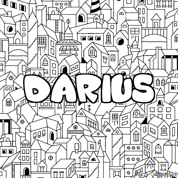 Coloriage prénom DARIUS - d&eacute;cor Ville