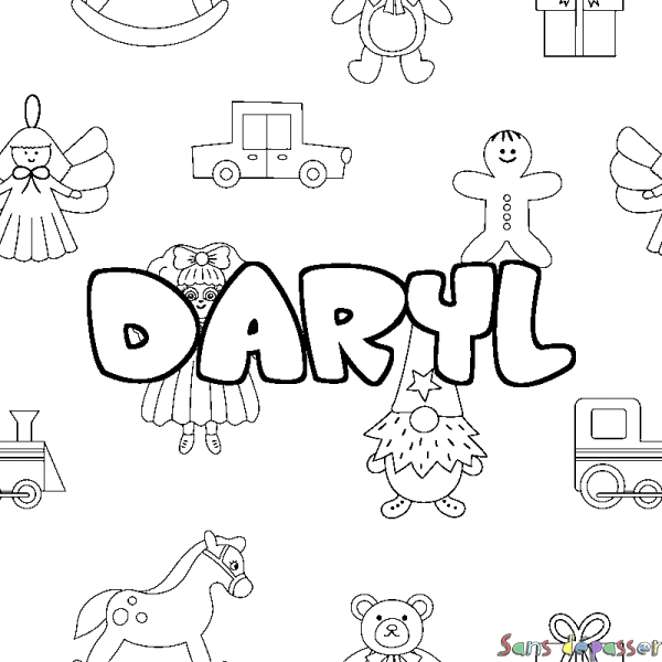 Coloriage pr&eacute;nom DARYL - d&eacute;cor Jouets