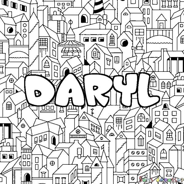 Coloriage prénom DARYL - d&eacute;cor Ville